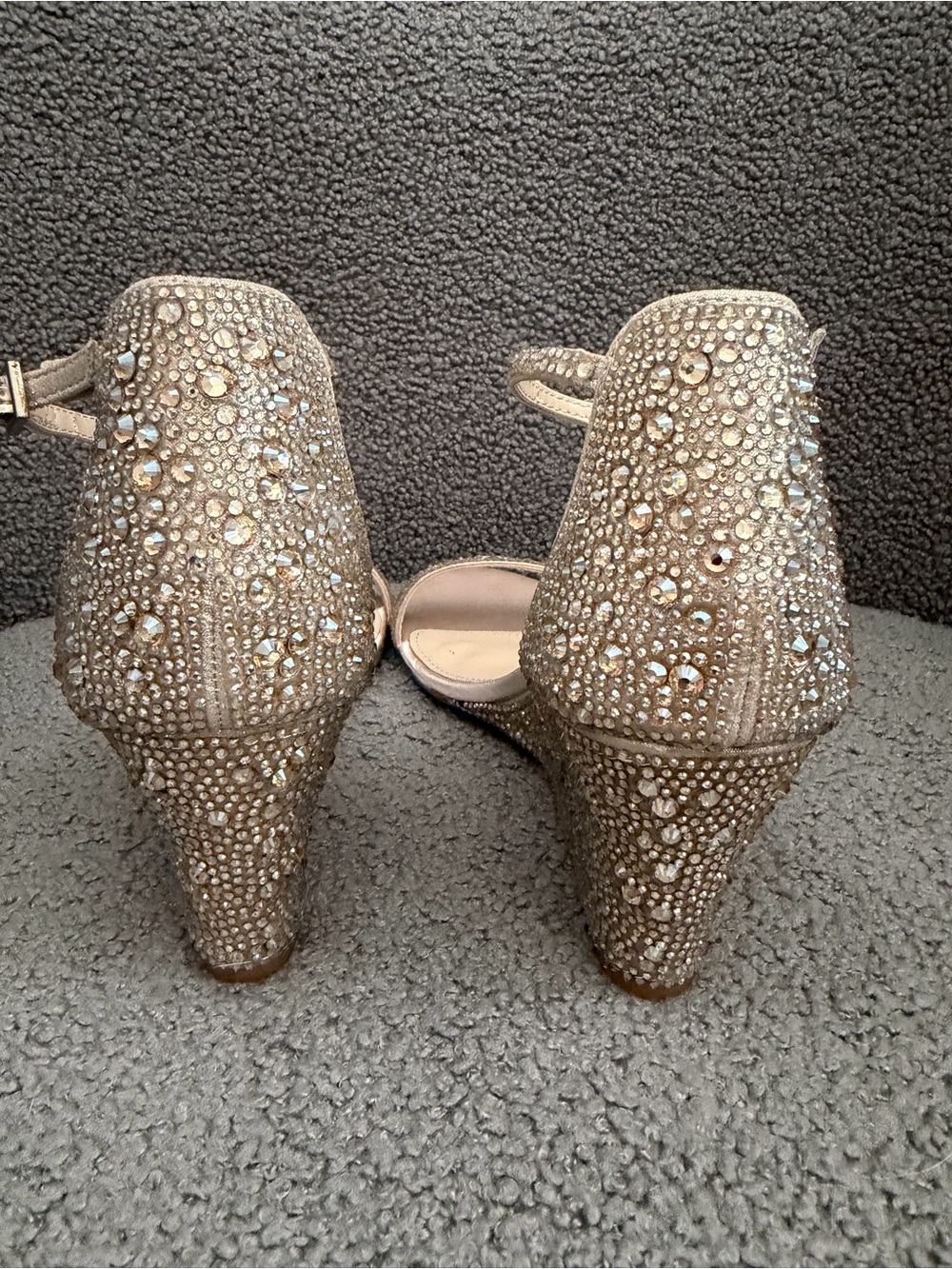 Betsey Johnson Champagne Gold Rhinestone Wedge Sandals - Picture 3 of 8